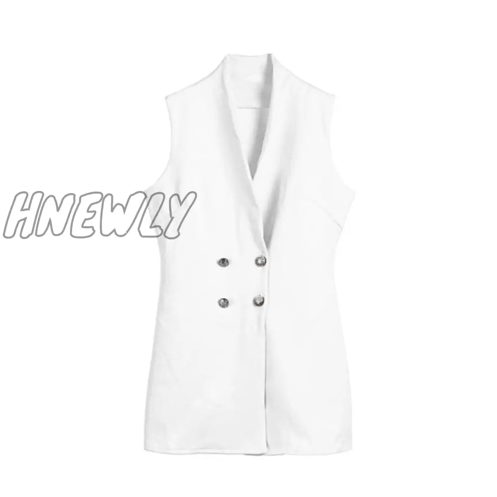 Women For Wedding Collar Blazer Double Breasted Sleeveless Dress Fashion Lady Summer High Waist