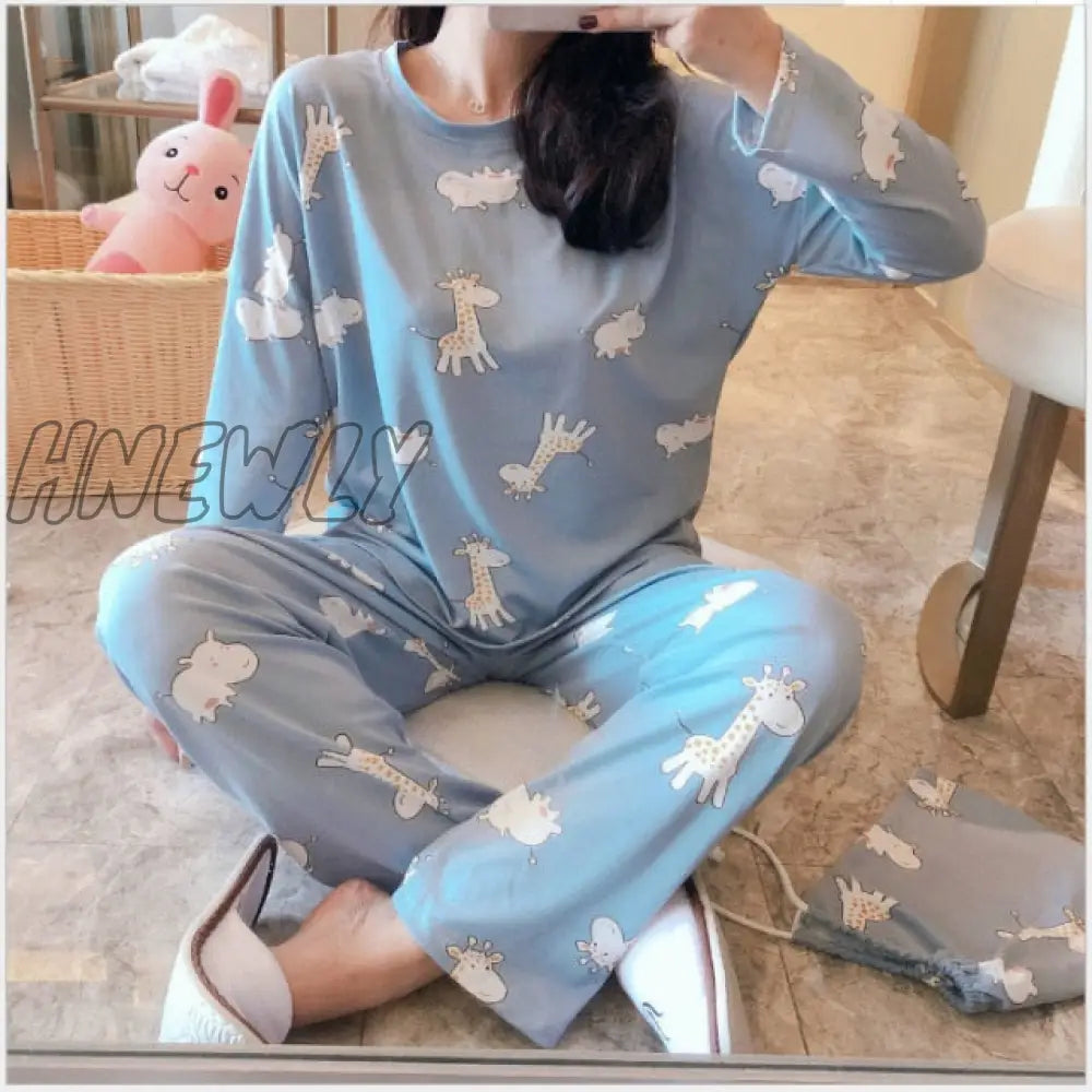 Women Pajamas Set Girl Sleepwear Pijama Long Pyjamas Suit Female Clothing Nightwear Fuchsia / L