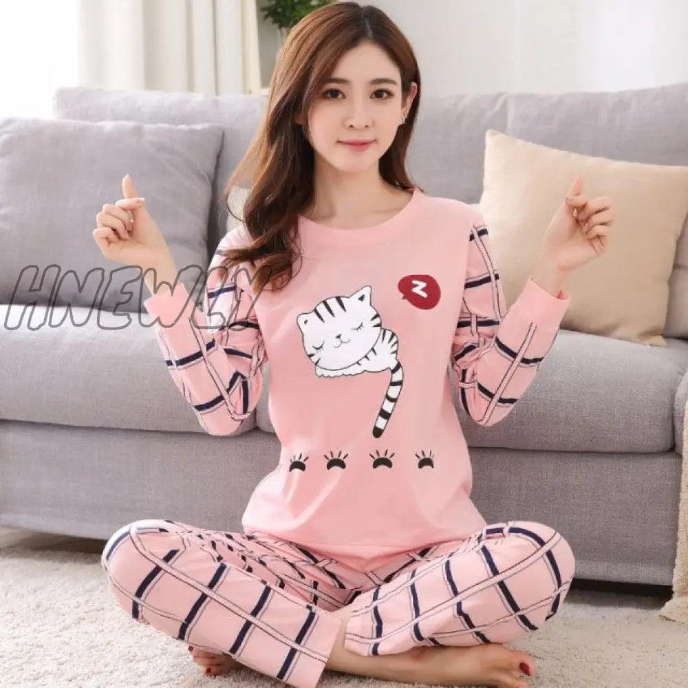 Women Pajamas Set Girl Sleepwear Pijama Long Pyjamas Suit Female Clothing Nightwear Style 1 / L