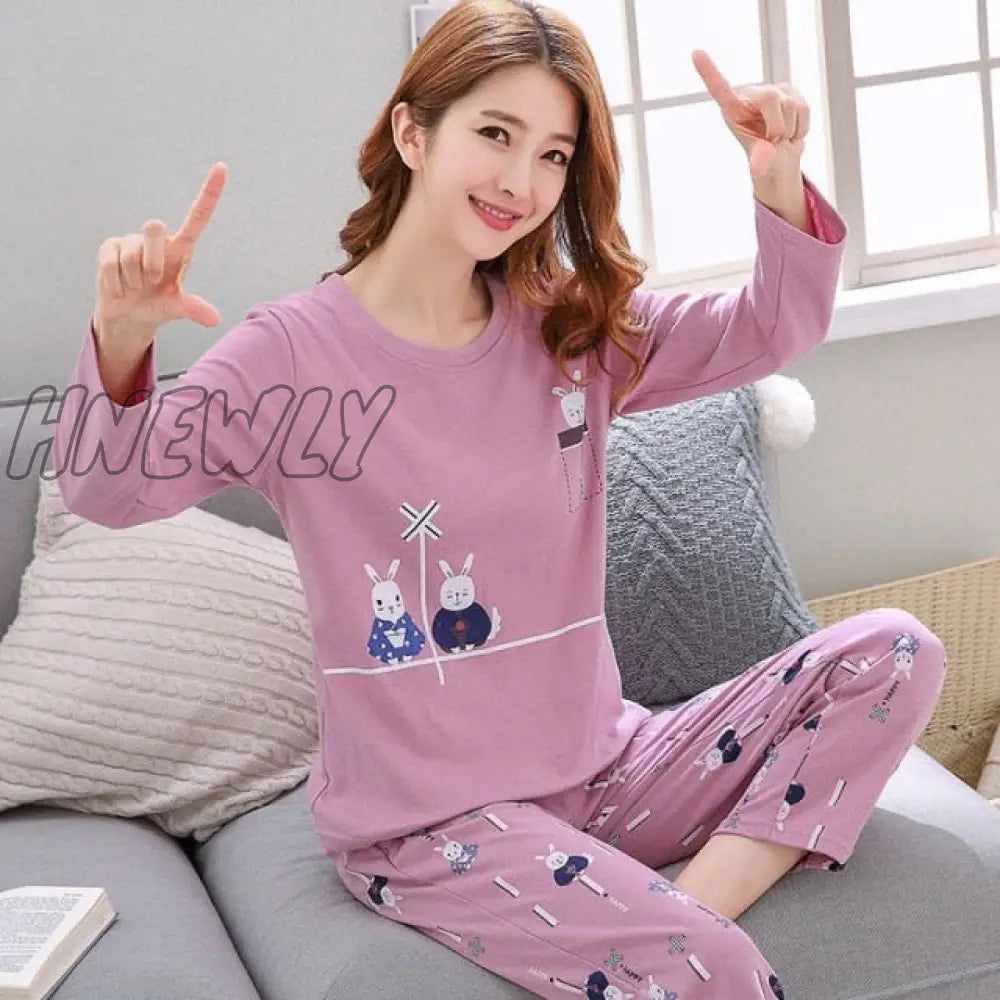 Women Pajamas Set Girl Sleepwear Pijama Long Pyjamas Suit Female Clothing Nightwear Style 12 / M