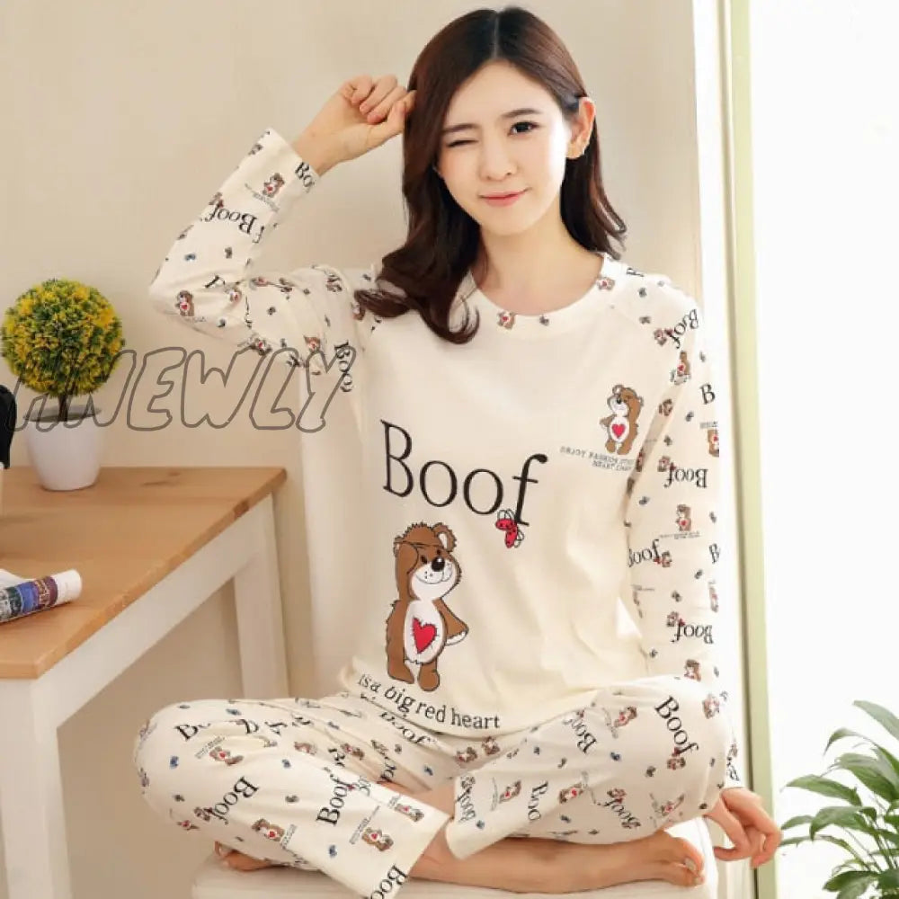 Women Pajamas Set Girl Sleepwear Pijama Long Pyjamas Suit Female Clothing Nightwear Style 6 / L