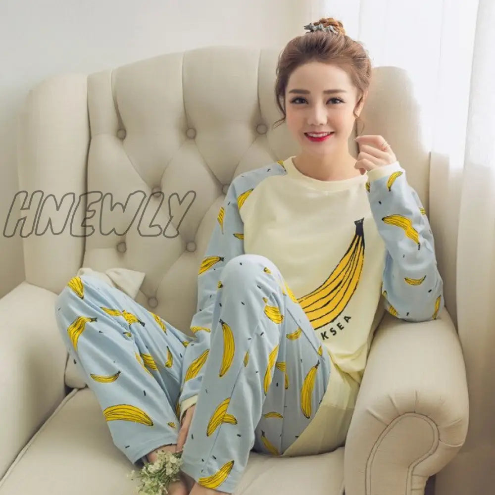 Women Pajamas Set Girl Sleepwear Pijama Long Pyjamas Suit Female Clothing Nightwear White / L