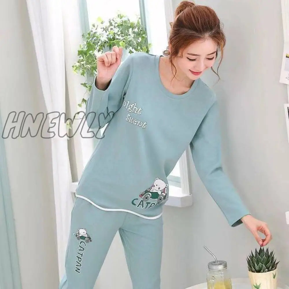 Women Pajamas Set Girl Sleepwear Pijama Long Pyjamas Suit Female Clothing Nightwear Yellow / L