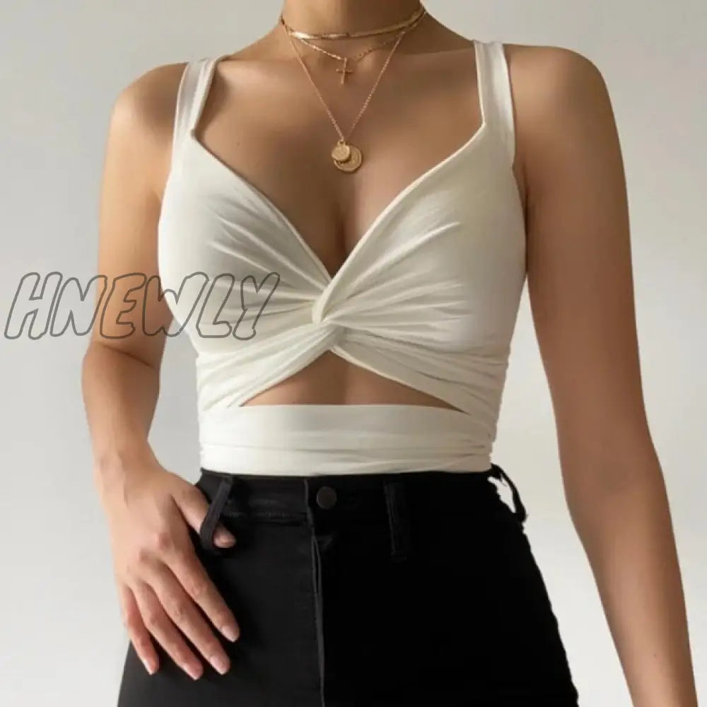 Women Sexy Hollow Out Bandage Short Style Tank Tops V - Neck Solid Backless Sleeveless Ladies