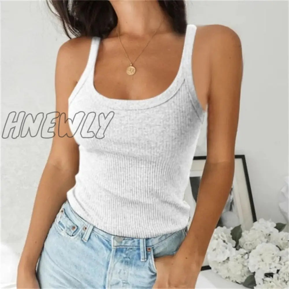 Women Sleeveless Spaghetti Vest Quality Knitted Camis U - Neck Tank Tops Casual Solid Color Basic