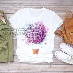 Women Summer Short Sleeve Floral Flower Fashion Lady T - Shirts Top T Shirt Ladies Womens Graphic