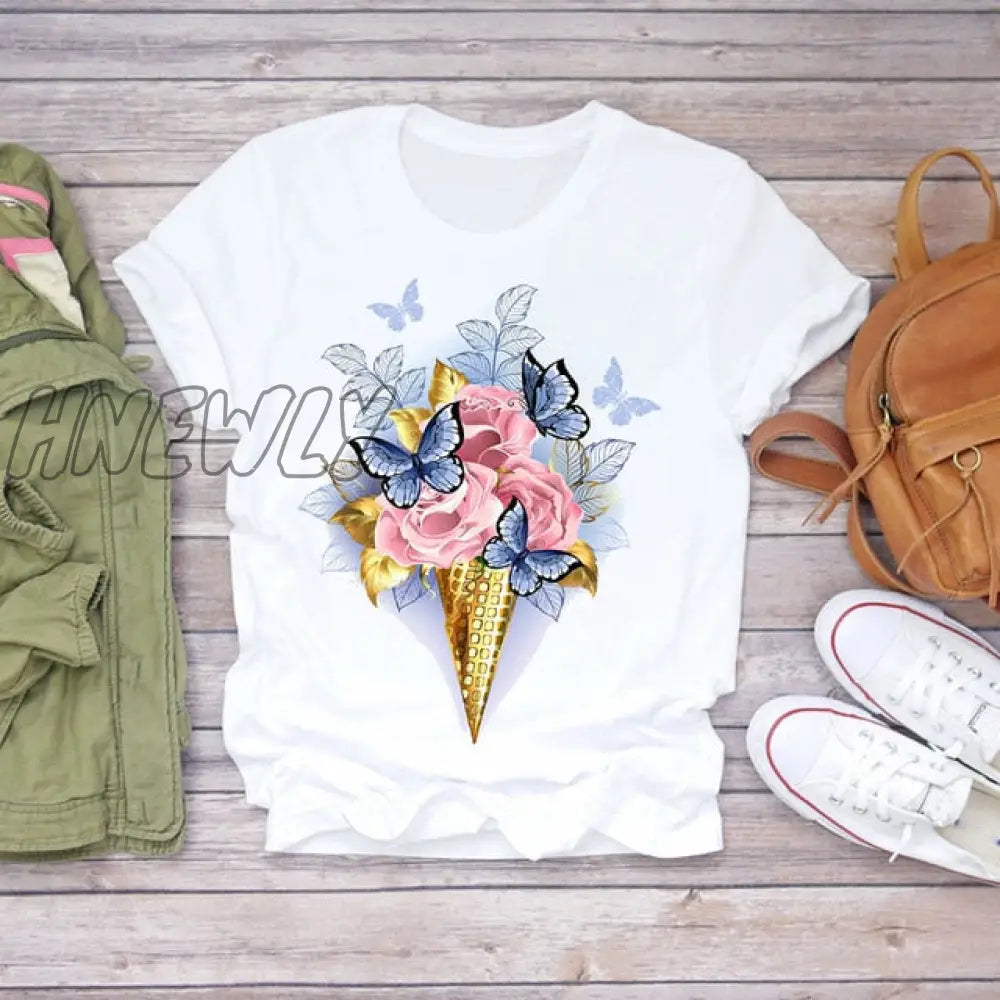 Women Summer Short Sleeve Floral Flower Fashion Lady T - Shirts Top T Shirt Ladies Womens Graphic