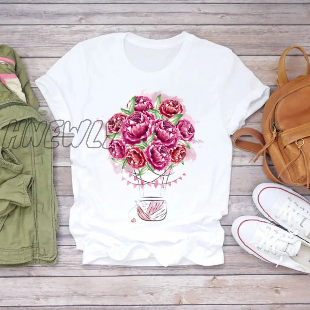 Women Summer Short Sleeve Floral Flower Fashion Lady T - Shirts Top T Shirt Ladies Womens Graphic