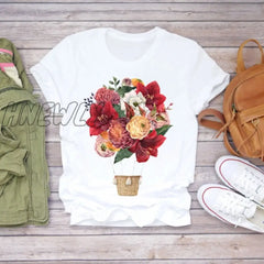 Women Summer Short Sleeve Floral Flower Fashion Lady T - Shirts Top T Shirt Ladies Womens Graphic