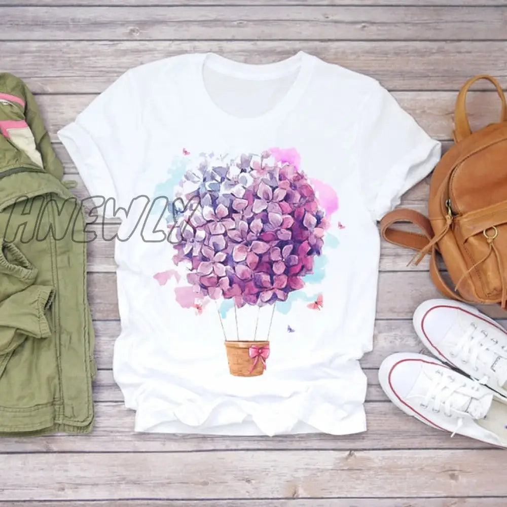 Women Summer Short Sleeve Floral Flower Fashion Lady T - Shirts Top T Shirt Ladies Womens Graphic