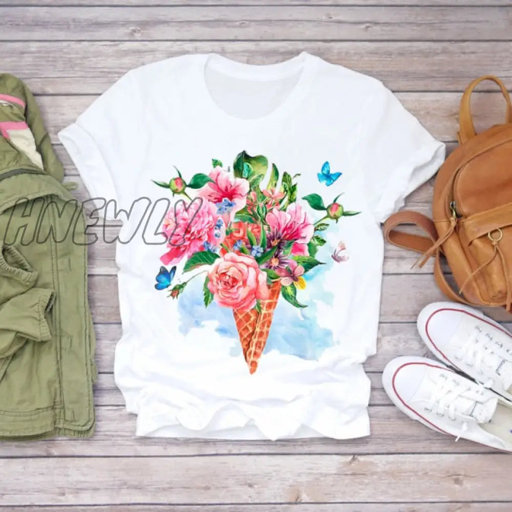 Women Summer Short Sleeve Floral Flower Fashion Lady T - Shirts Top T Shirt Ladies Womens Graphic