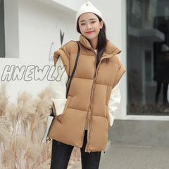 Women Thick Down Cotton Vest Winter Autumn Solid Puffer Waistcoat For Female Stand Collar Loose