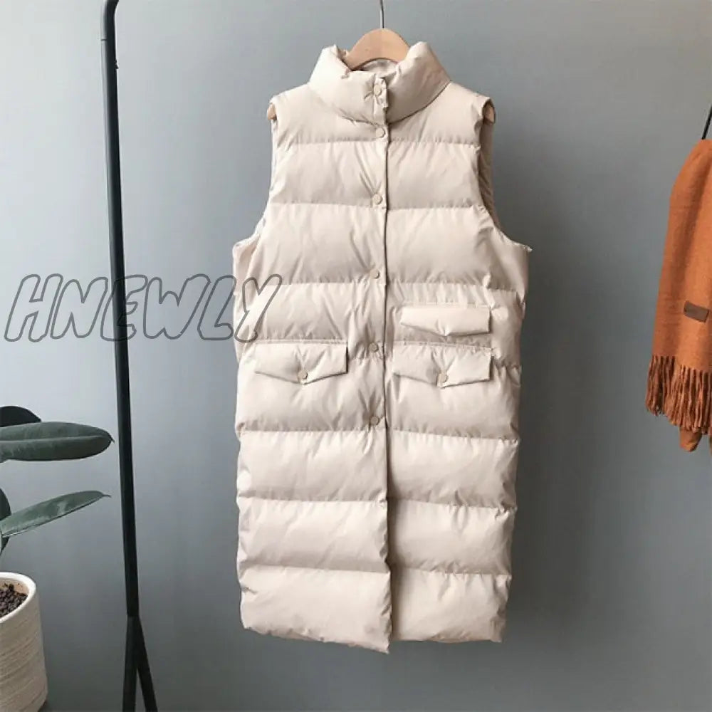 Women Winter Vest Coat Stand Collar Long Warm Tops Chaleco Mujer Gilet Casaco Feminino Outfits