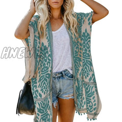 Womens Boho Printed Kimono Beach Cover Up Fashionable Summer Open Front Loose Cardigan Top With