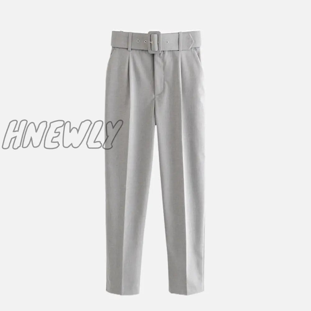 Women’s Pants High Waist With Belt Classic Pockets Office Lady Ankle - Length Trousers Female