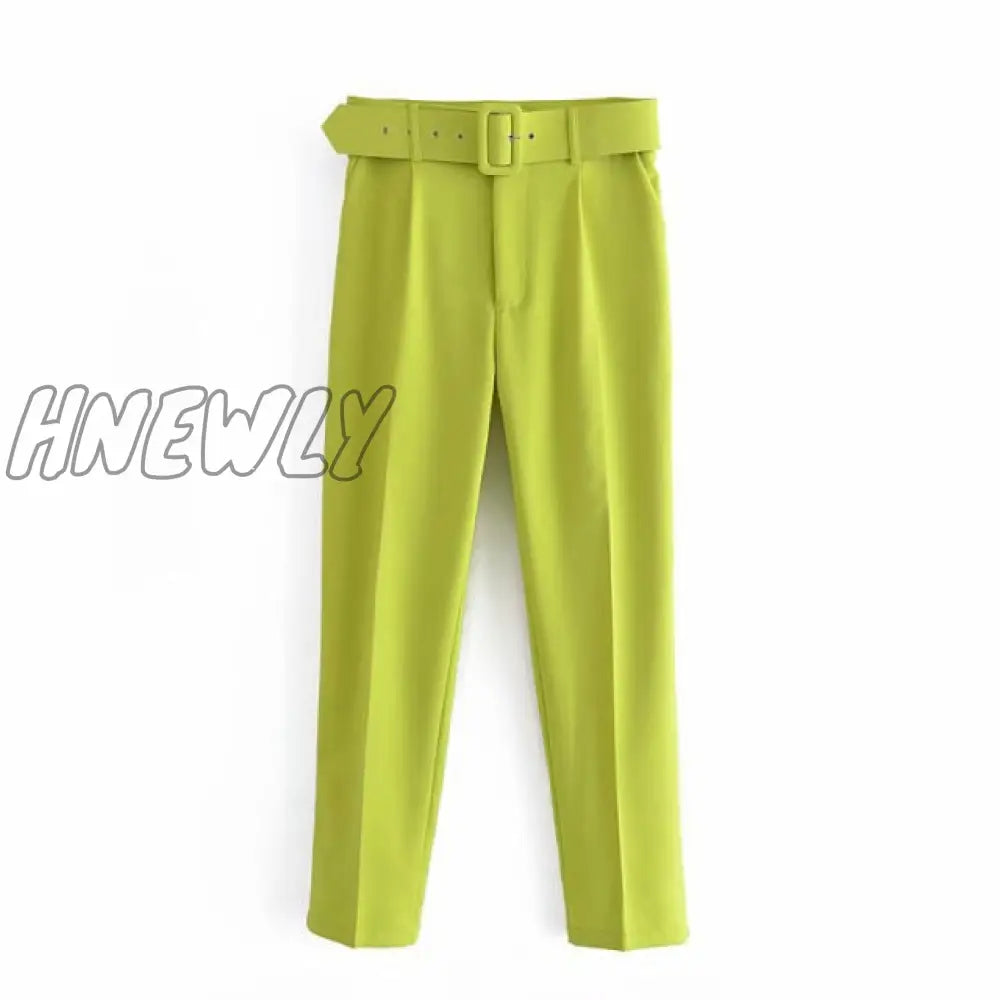 Women’s Pants High Waist With Belt Classic Pockets Office Lady Ankle - Length Trousers Female