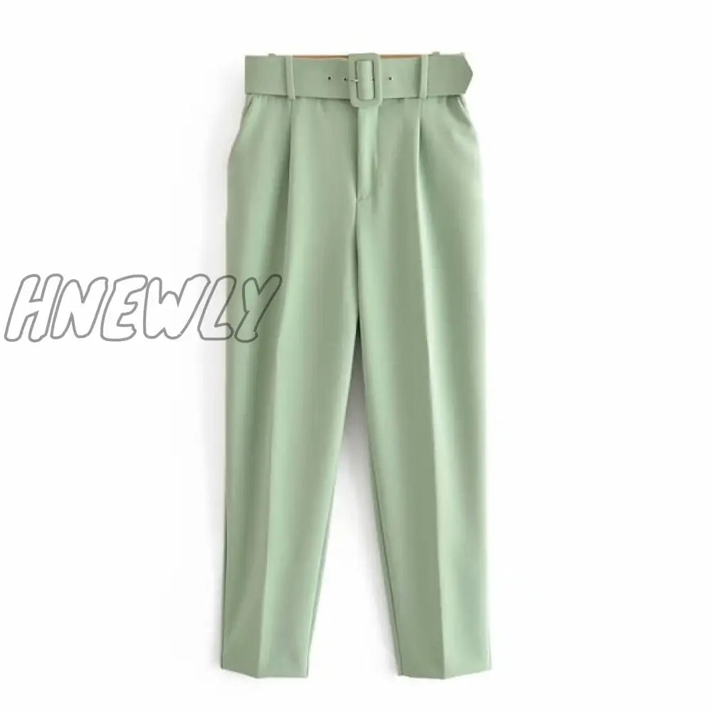 Women’s Pants High Waist With Belt Classic Pockets Office Lady Ankle - Length Trousers Female