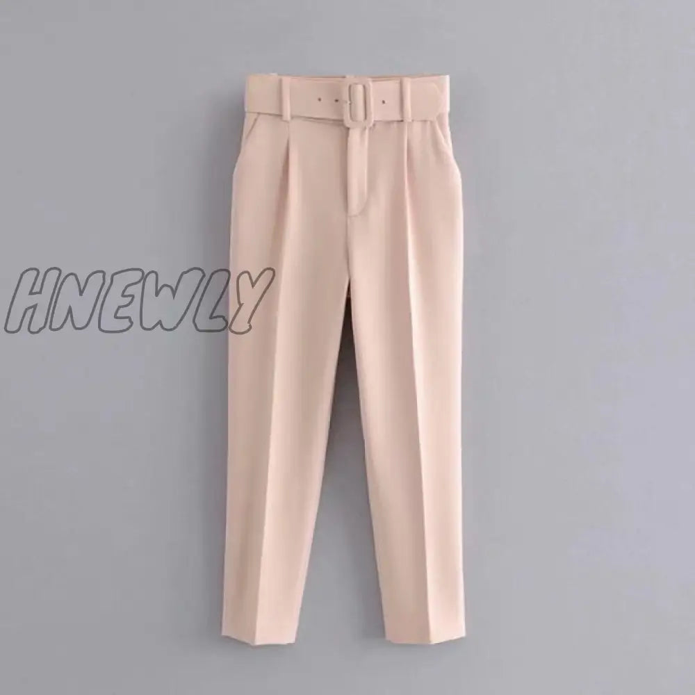 Women’s Pants High Waist With Belt Classic Pockets Office Lady Ankle - Length Trousers Female