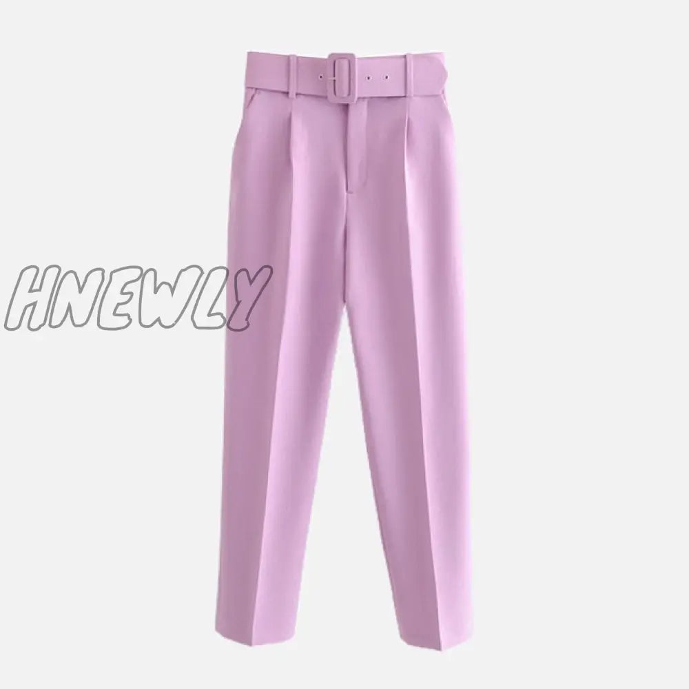 Women’s Pants High Waist With Belt Classic Pockets Office Lady Ankle - Length Trousers Female