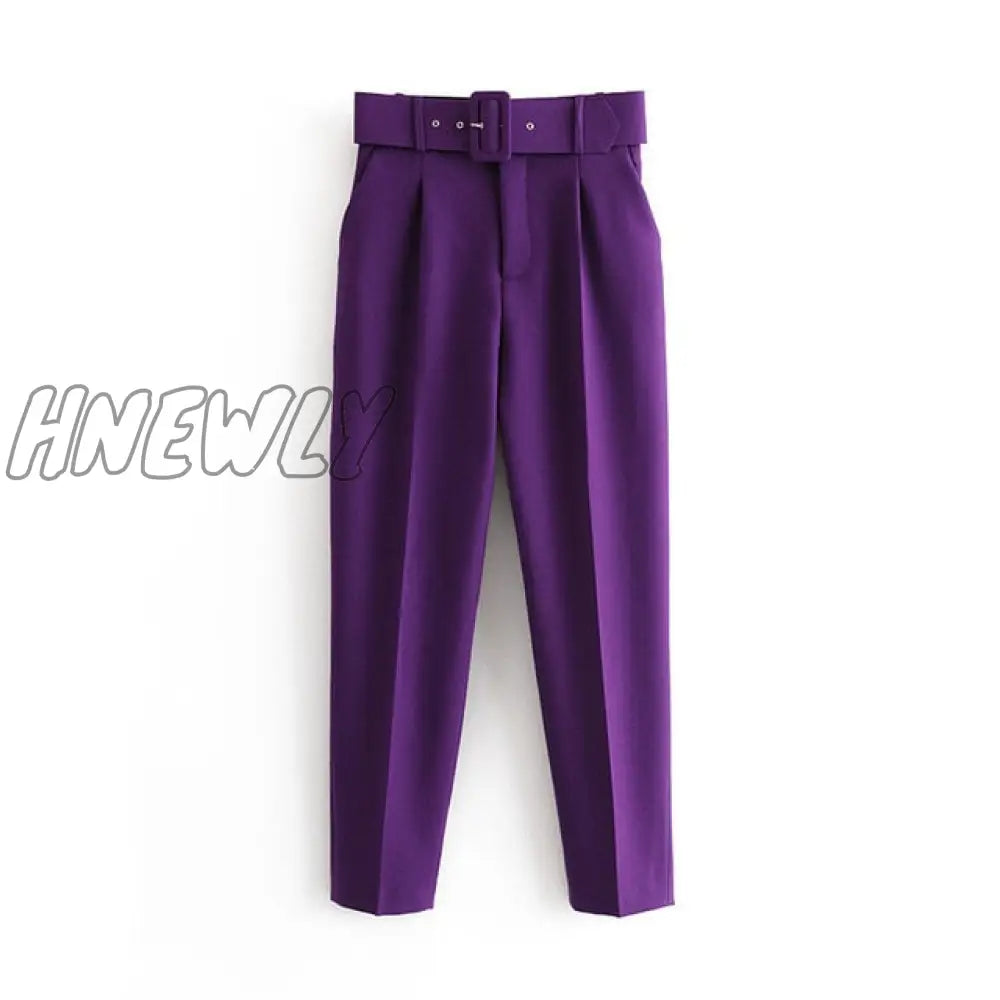 Women’s Pants High Waist With Belt Classic Pockets Office Lady Ankle - Length Trousers Female