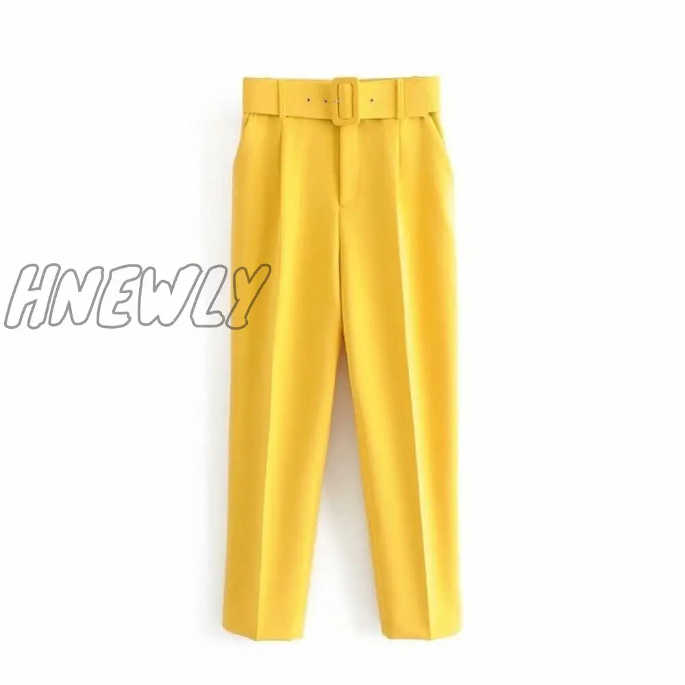 Women’s Pants High Waist With Belt Classic Pockets Office Lady Ankle - Length Trousers Female