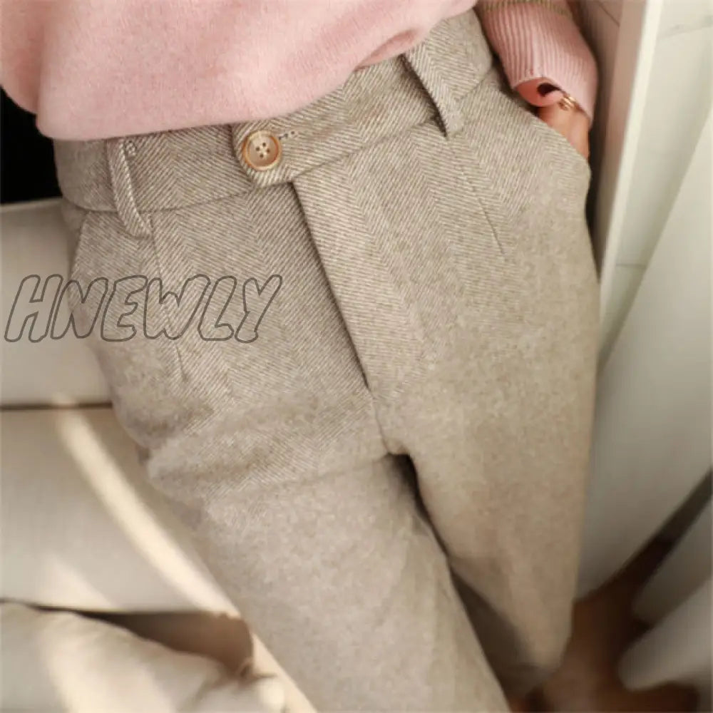 Woolen Pants Women’s Harem Pencil Autumn Winter High Waisted Casual Suit Office Lady Women