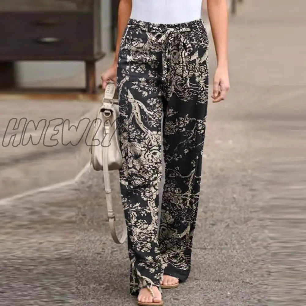 Zanzea Kaftan Spring Pants Women’s Printed Trousers Casual Elastic Waist Pantalon Palazzo Female