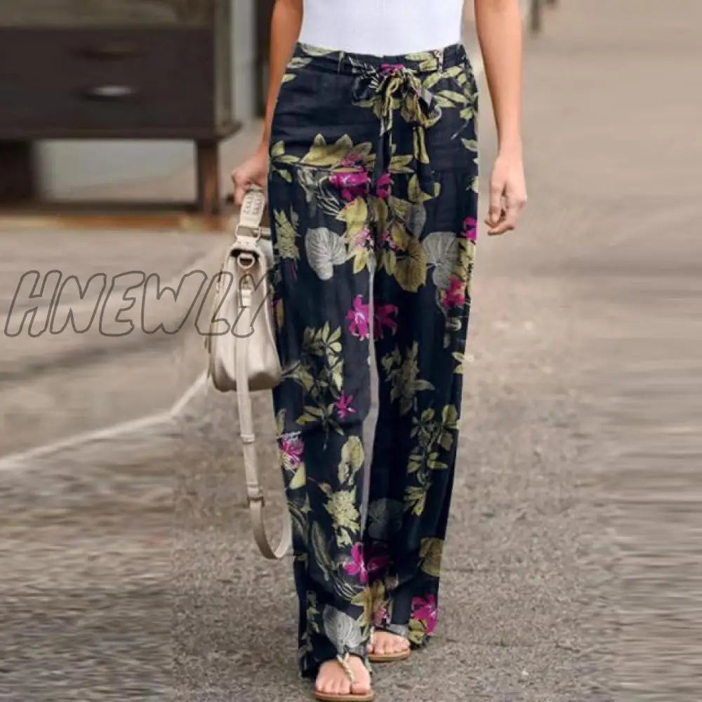 Zanzea Kaftan Spring Pants Women’s Printed Trousers Casual Elastic Waist Pantalon Palazzo Female