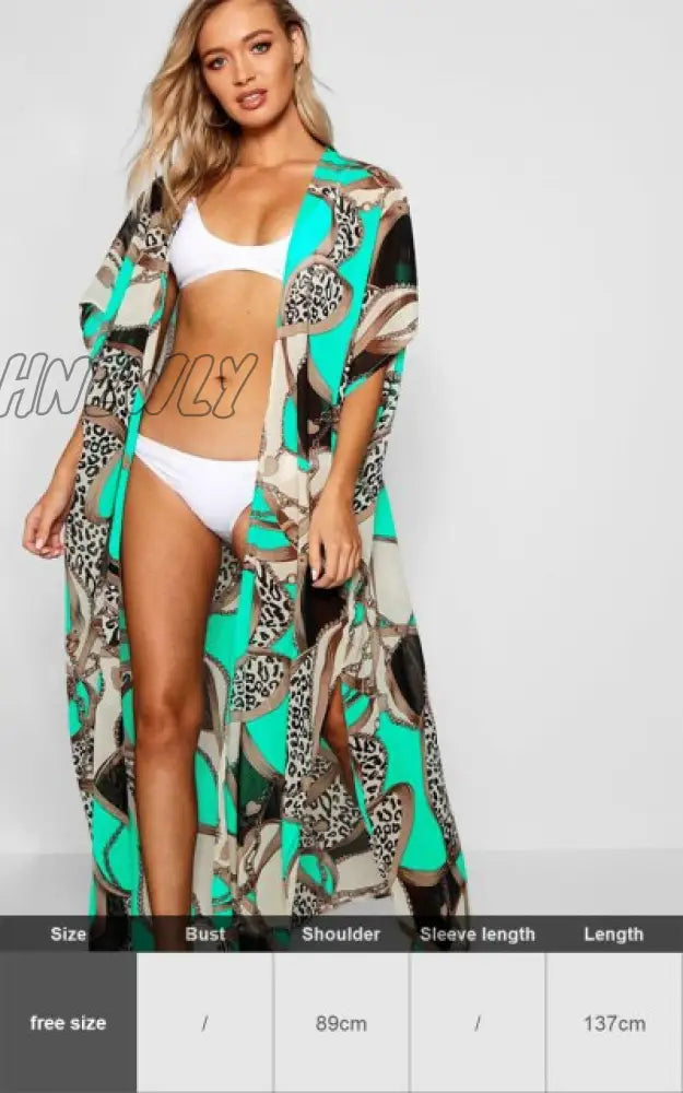 Zebra Snake Print Chiffon Beach Cover Up Tunics For Long Kaftan Beachwear Boho Chic Hippie