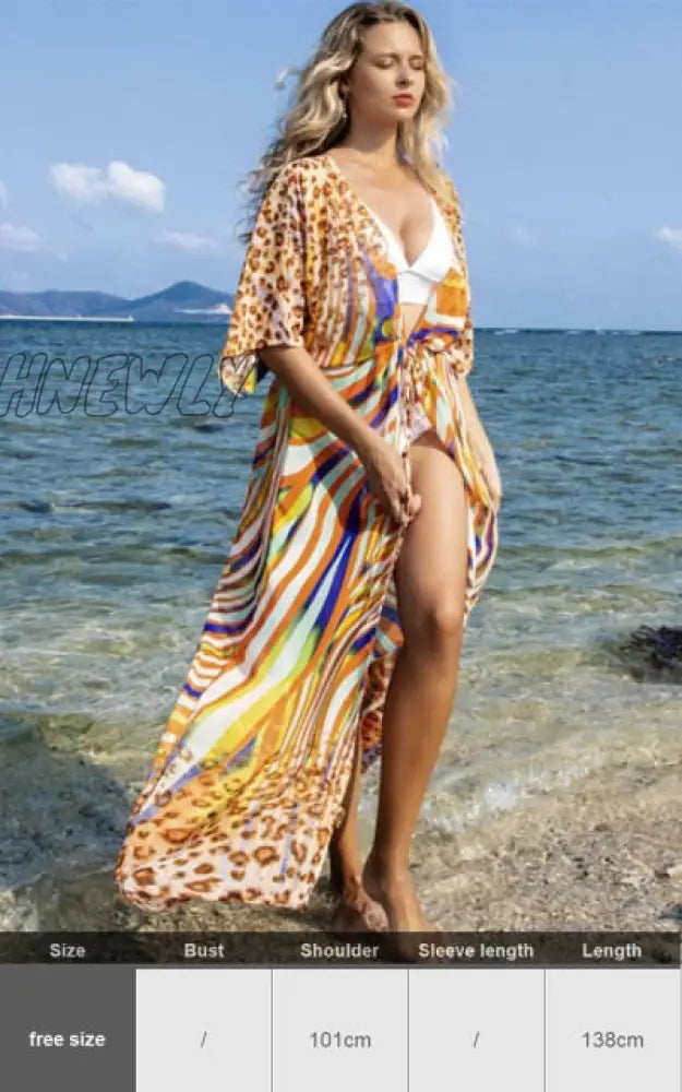 Zebra Snake Print Chiffon Beach Cover Up Tunics For Long Kaftan Beachwear Boho Chic Hippie